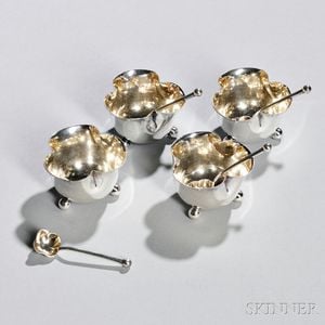 Four Victorian Sterling Silver Salt Cellars and Spoons