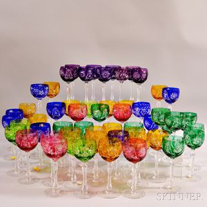 Fifty-six Colored Cut-to-clear Glass Wines
