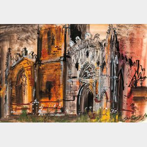 John Piper (British, 1903-1992) Gothic Church Facade, Gaddesby