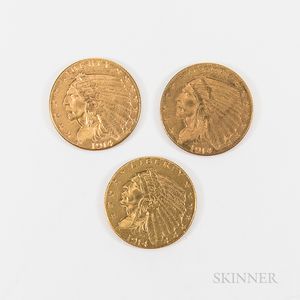 Three 1914-D $2.50 Indian Head Gold Quarter Eagles