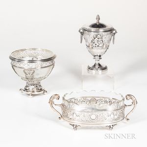 Three French Silver and Glass Service Dishes