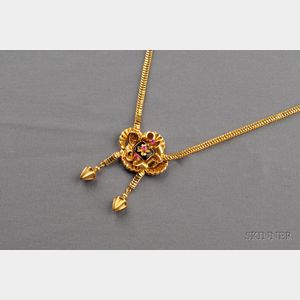 18kt Gold and Synthetic Ruby Pendant Necklace