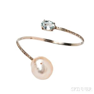 Baroque Pearl and Aquamarine Bracelet
