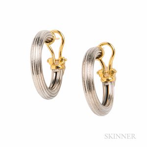 Platinum and 18kt Gold Hoop Earrings