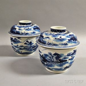 Pair of Canton Blue and White Soup Tureens