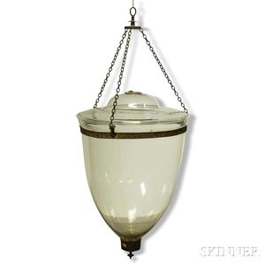 Large Colorless Blown Glass Hanging Hall Lamp