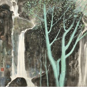 Hanging Scroll Depicting a Waterfall Landscape