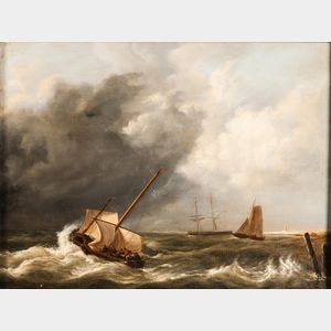 School of Hermanus Koekoek (Dutch, 1815-1882) Coastal Vessels in a Squall