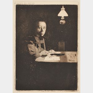 Käthe Kollwitz (German, 1867-1945) Selbstbildnis am Tisch
