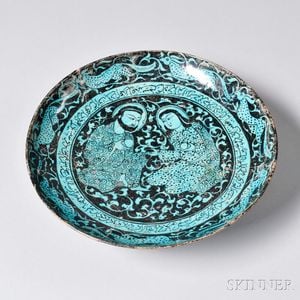 Turquoise and Black Kashan Plate