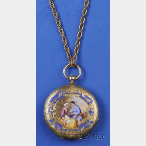 Antique 18kt Gold and Enamel Open Face Pocket Watch