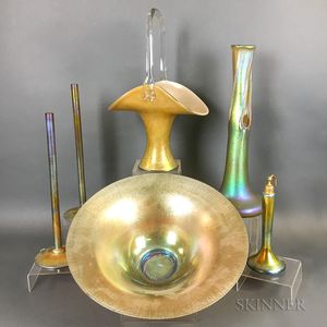 Six Pieces of Iridescent Art Glass