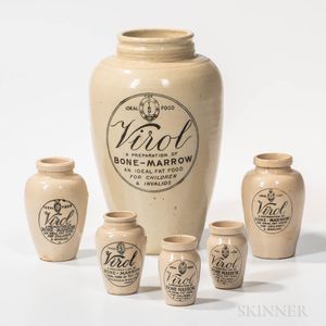 Six Stoneware "Virol" Bottles