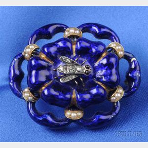 Antique Enamel, Seed Pearl, and Diamond Brooch