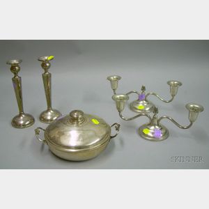 Five Silver Plated and Sterling Silver Table Items