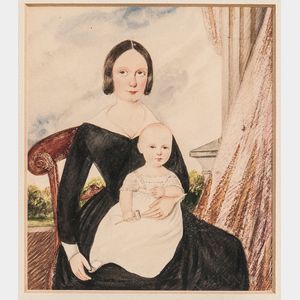 American School, 19th Century Woman and Child with Drapery