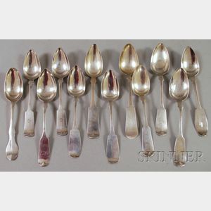 Twelve Assorted Coin Silver Tablespoons.