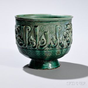 Green-glazed Nishapur High Bowl