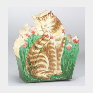 Decorative Painted Tin Cat-form Wastepaper Basket