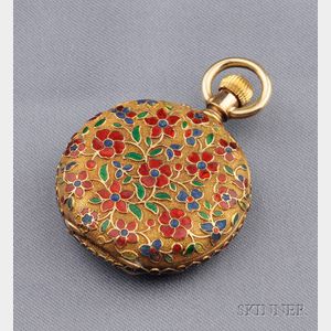 Antique 18kt Gold and Enamel Open Face Pocket Watch, J.E. Caldwell