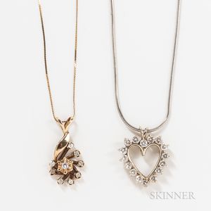 Two 14kt Gold and Diamond Pendants