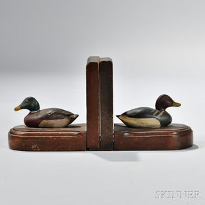 Pair of Bookends with Carved and Painted Mallard and Redhead Ducks