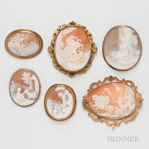 Six Cameo Brooches