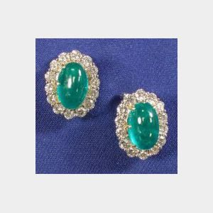 18kt White Gold, Emerald, and Diamond Earclips