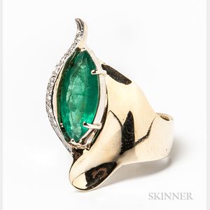 14kt Gold, Emerald, and Diamond Cocktail Ring