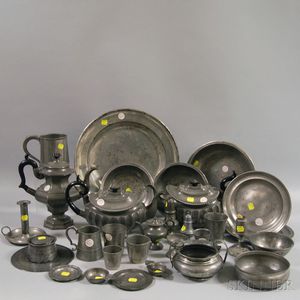 Approximately Thirty Pieces of Pewter Tableware