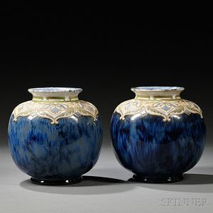 Pair of Royal Doulton Eliza Simmance Decorated Stoneware Vases