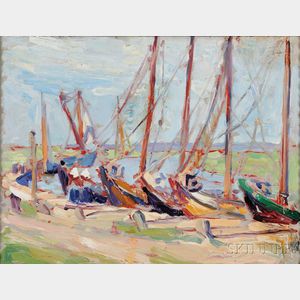 Emily Burling Waite (American, 1887-1980) Sailboats on the Shore