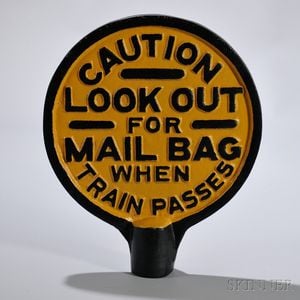 Cast Iron Railroad Mail Bag Sign and Bracket