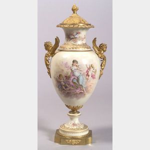 Sevres-style Porcelain Gilt Metal Mounted Vase and Cover