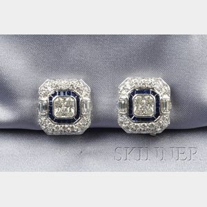18kt White Gold, Sapphire and Diamond Earclips