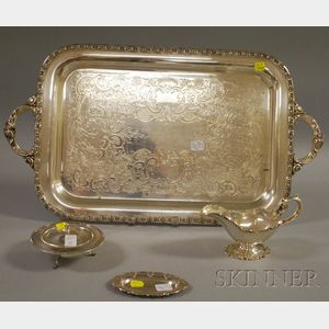 Three Sterling Tablewares and a Silver Plated Tea Tray