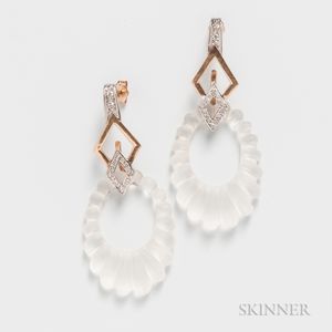 14kt Bicolor Gold, Rock Crystal, and Diamond Day/Night Earrings