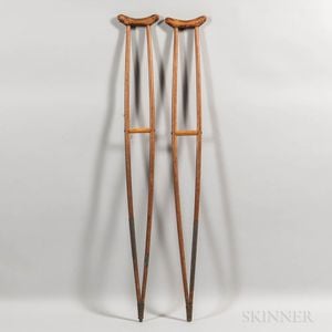 Pair of Make-do Wood and Tin Crutches
