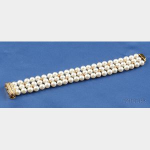 18kt Gold, Cultured Pearl, and Diamond Bracelet, Tiffany & Co.
