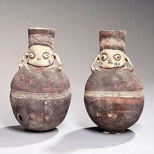 Pair of Chancay Anthropomorphic Urns