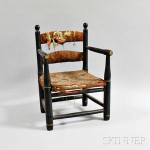 Child's Black-painted Slat-back Armchair