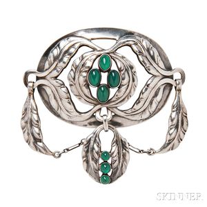 Sterling Silver and Green Agate Brooch, Georg Jensen