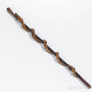 Carved and Painted Snake Cane