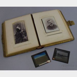 Late Victorian Embossed Leather Portrait Cabinet Card Photo Album and Two Glass Slides