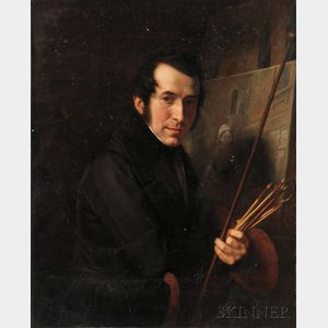 French School, 19th Century Self Portrait of an Artist in his Studio