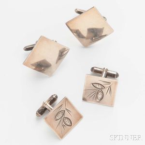 Two Pairs of Sterling Silver Cuff Links