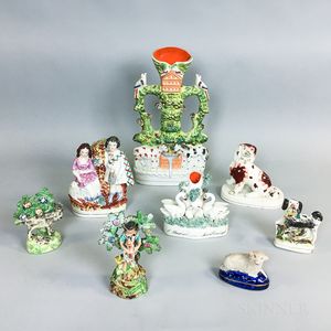 Eight Staffordshire and Bocage Figures