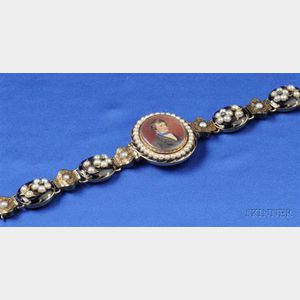 Antique 14kt Gold, Seed Pearl, Enamel, and Diamond Memorial Bracelet