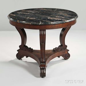 Carved Mahogany and Mahogany Veneer Marble-top Center Table