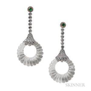 18kt White Gold, Carved Rock Crystal, and Diamond Earrings, Umrao